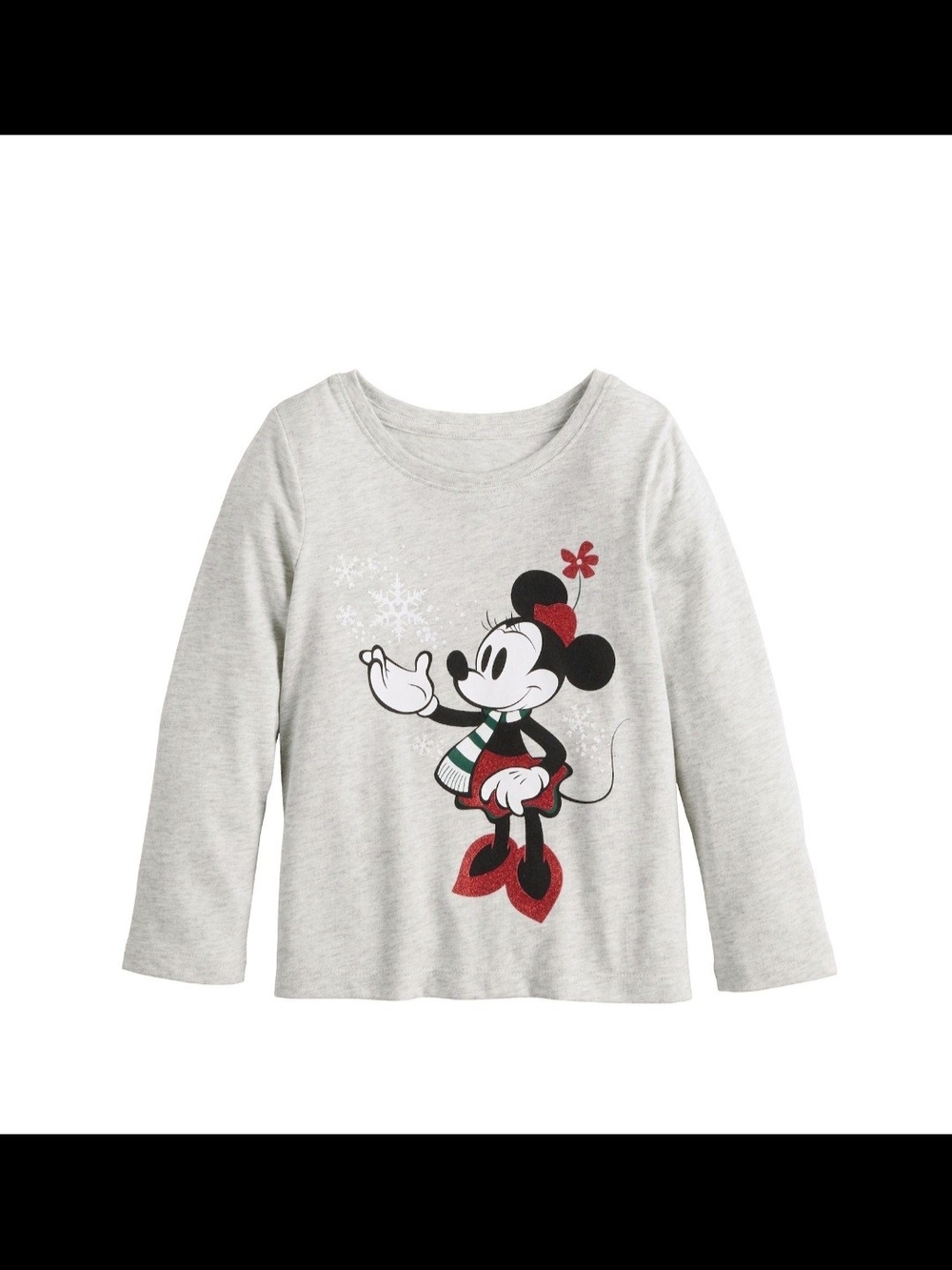 Disney Girls' Light Gray Minnie Mouse Holiday Long-Sleeve Tee